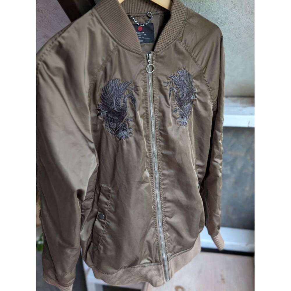 Cotton On Japan Premium Collection Embroidered Crane Bomber Jacket Size Small